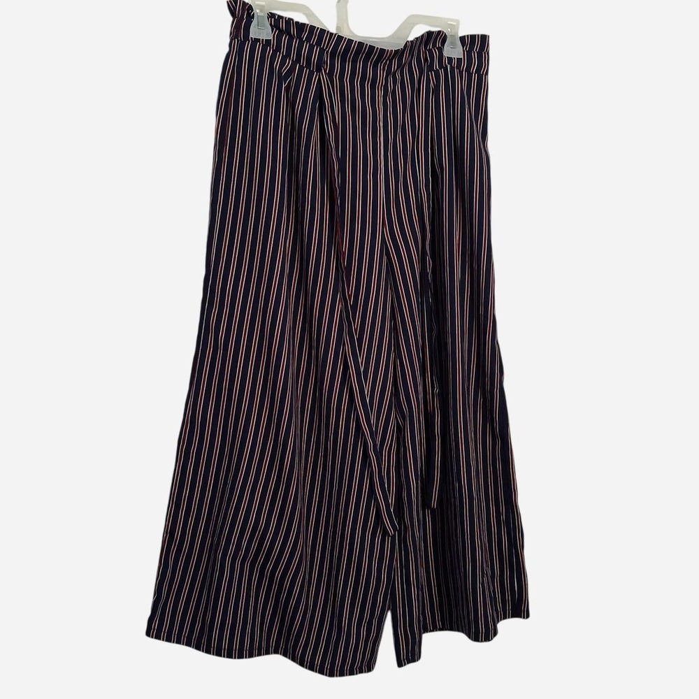 Size L Sienna Sky navy, red, and white vertical striped wide leg pants
